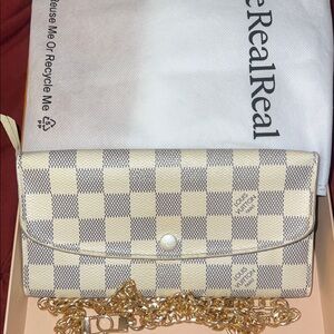 Louis Vuitton Damier Azur Continental Wallet — Cream and Beige with chain!